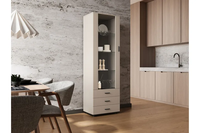 Lyrosen Vitrinskåp 60x192 cm - Beige - Opbevaring - Skab - Vitrineskabe