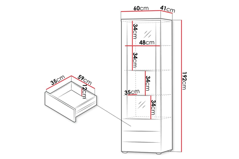 Lyrosen Vitrinskåp 60x192 cm - Beige - Opbevaring - Skab - Vitrineskabe