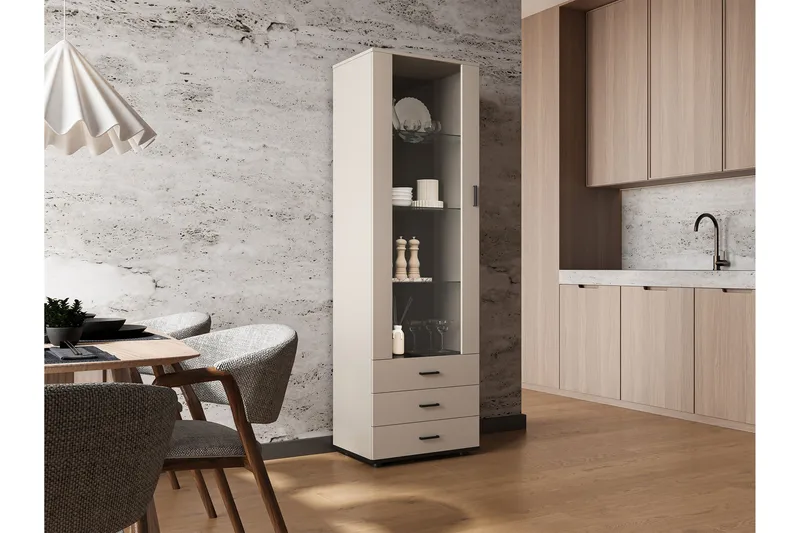 Lyrosen Vitrinskåp 60x192 cm - Beige - Opbevaring - Skab - Vitrineskabe