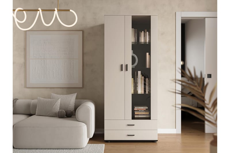 Lyrosen Vitrinskåp 80x19 cm - Beige - Opbevaring - Skab - Vitrineskabe