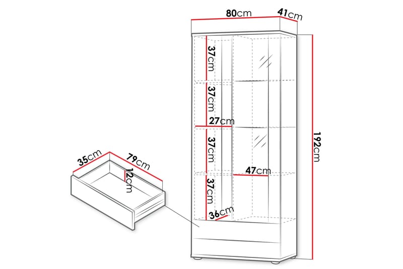 Lyrosen Vitrinskåp 80x19 cm - Beige - Opbevaring - Skab - Vitrineskabe