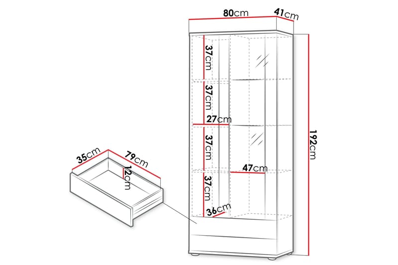 Lyrosen Vitrinskåp 80x19 cm - Beige - Opbevaring - Skab - Vitrineskabe