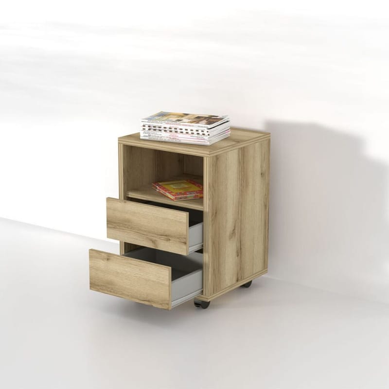 Skab med Hjul Agapi med 2 skuffer - Grand Natural Oak Laminat - Opbevaring - Opbevaring til småting