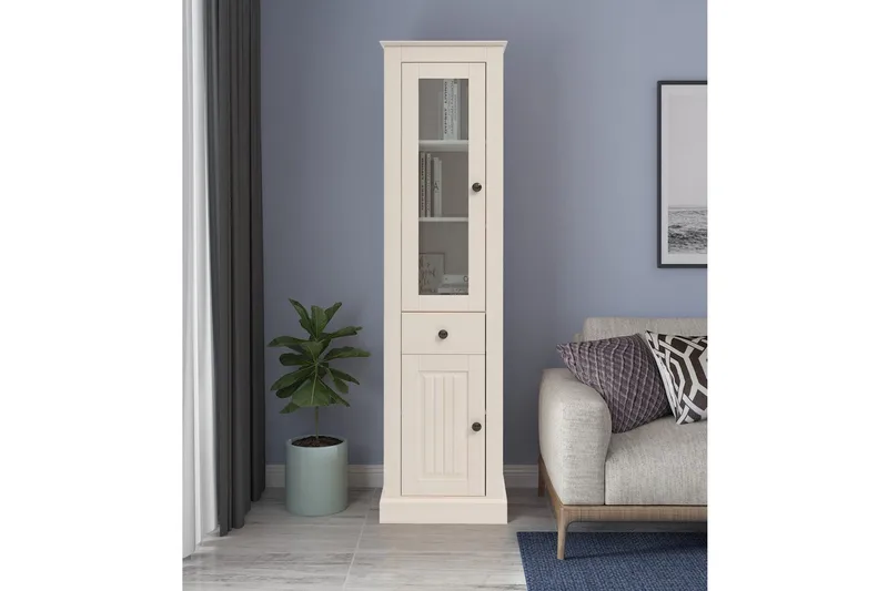 Mille Vitrineskab 47x182 cm - Hvid - Opbevaring - Skab - Vitrineskabe