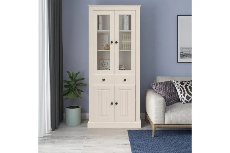 Mille Vitrineskab 78x182 cm - Hvid - Opbevaring - Skab - Vitrineskabe