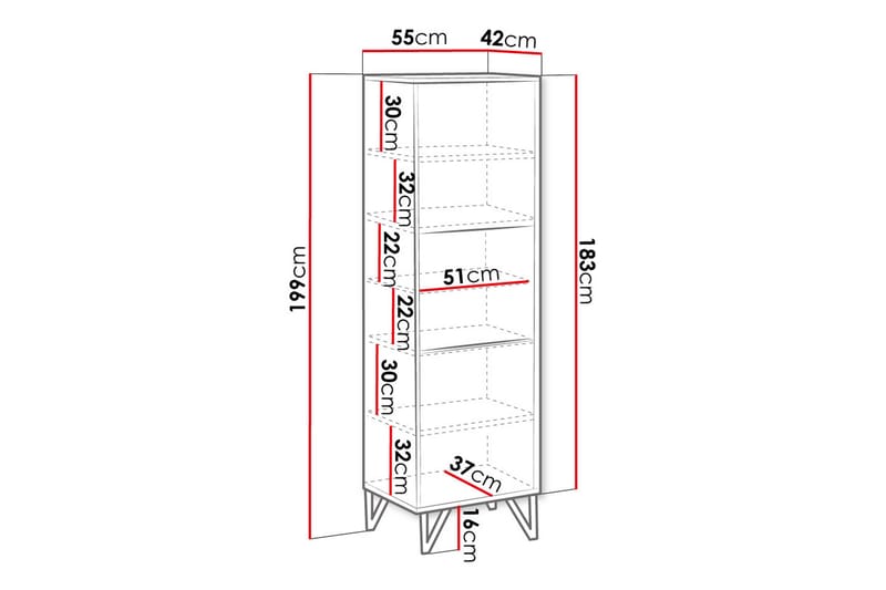 Mintiz Vitrineskab 55x199 cm - Sort - Opbevaring - Skab - Vitrineskabe