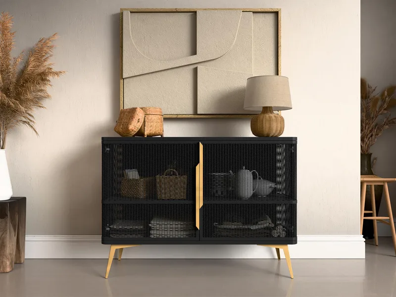 Mireva skænk 120 cm - sort/guld - Opbevaring - Skab - Barskab