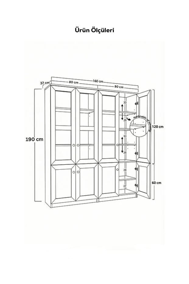 Multifunktionsskab Hanah Home Lisa (160 x 190 x 37 cm) Hvid - Hvid - Opbevaring - Skab - Vitrineskabe