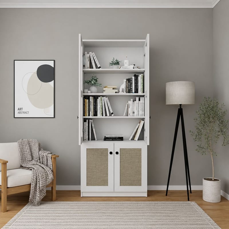 Multifunktionsskab Hanah Home Lisa (80 x 190 x 37 cm) Hvid - Hvid - Opbevaring - Skab - Vitrineskabe