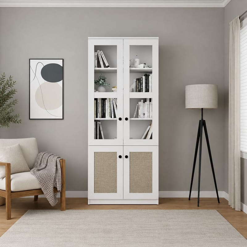 Multifunktionsskab Hanah Home Lisa (80 x 190 x 37 cm) Hvid - Hvid - Opbevaring - Skab - Vitrineskabe