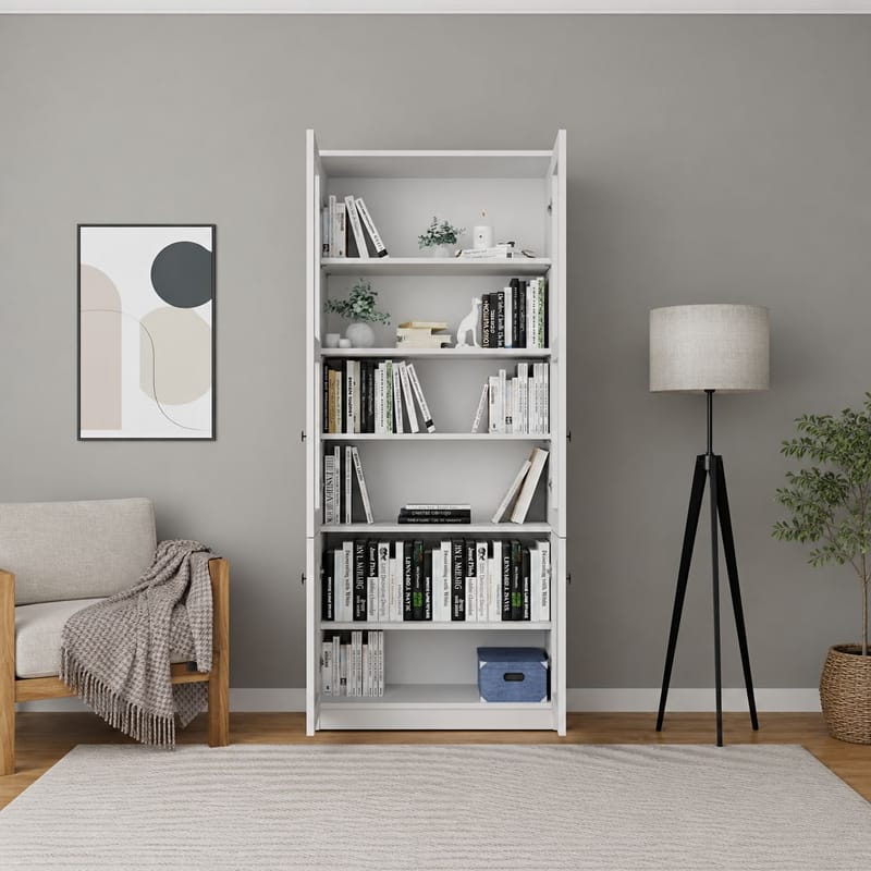 Multifunktionsskab Hanah Home Lisa (80 x 190 x 37 cm) Hvid - Hvid - Opbevaring - Skab - Vitrineskabe