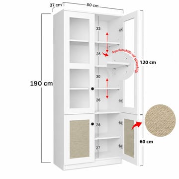 Multifunktionsskab Hanah Home Lisa (80 x 190 x 37 cm) Hvid - Hvid - Opbevaring - Skab - Vitrineskabe