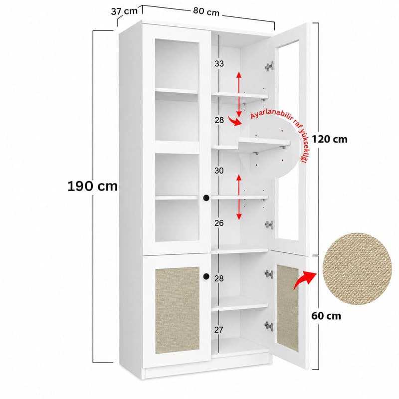 Multifunktionsskab Hanah Home Lisa (80 x 190 x 37 cm) Hvid - Hvid - Opbevaring - Skab - Vitrineskabe