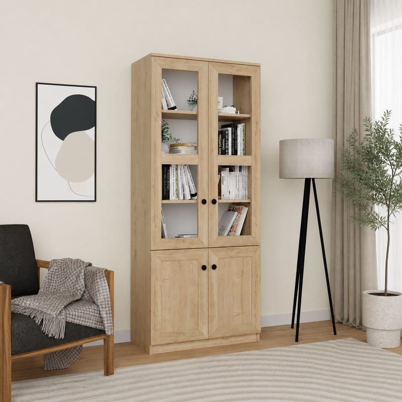 Multifunktionsskab Hanah Home Lisa (80 x 190 x 37 cm) Sapphire Oak - Sapphire Oak - Opbevaring - Skab - Vitrineskabe