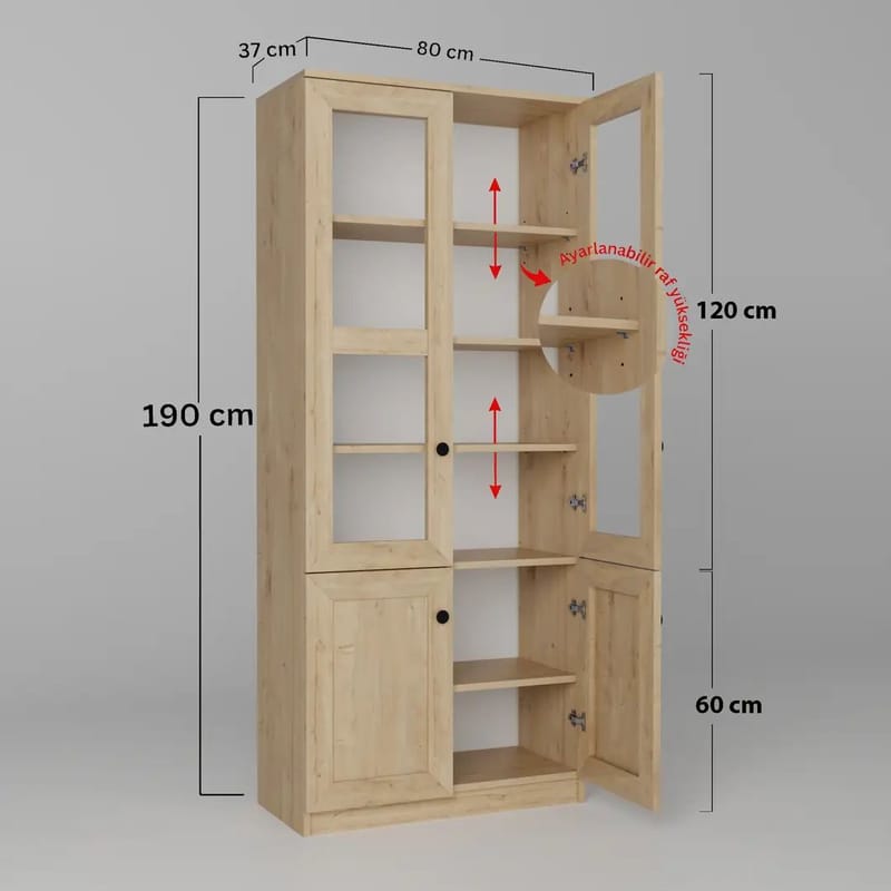 Multifunktionsskab Hanah Home Lisa (80 x 190 x 37 cm) Sapphire Oak - Sapphire Oak - Opbevaring - Skab - Vitrineskabe