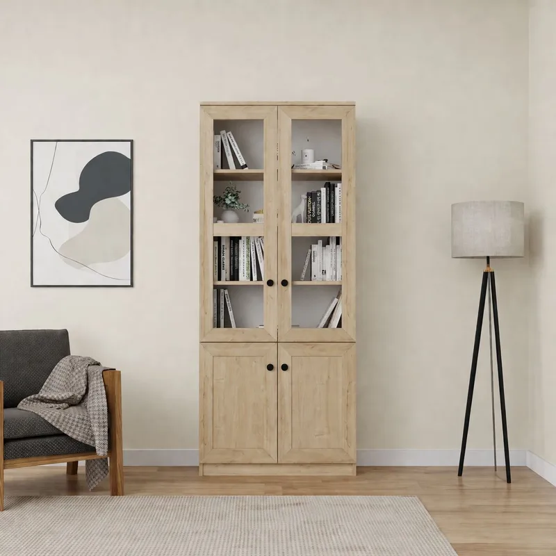 Multifunktionsskab Hanah Home Lisa (80 x 190 x 37 cm) Sapphire Oak - Sapphire Oak - Opbevaring - Skab - Vitrineskabe