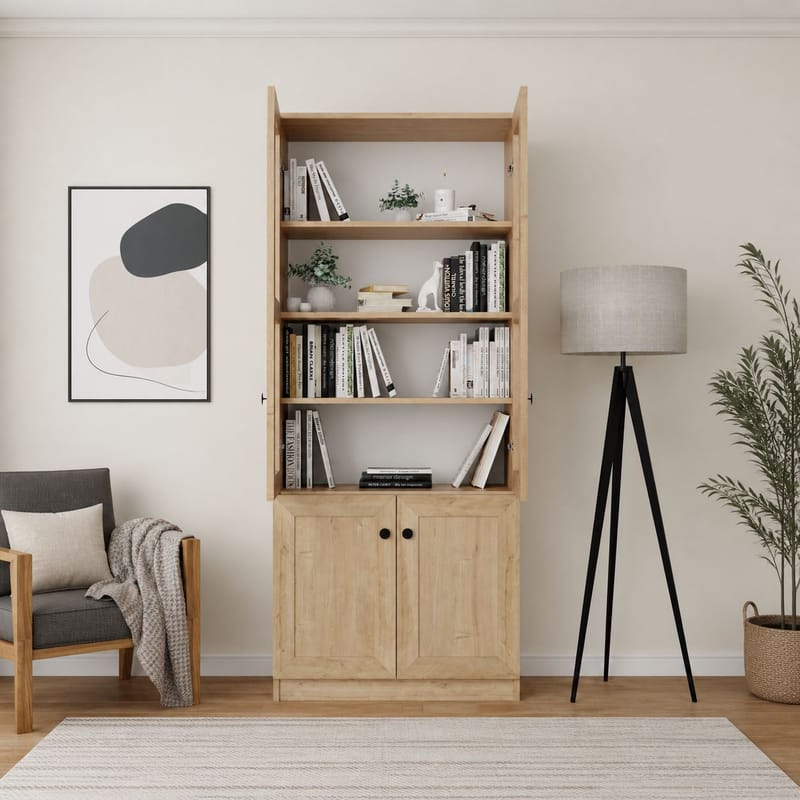 Multifunktionsskab Hanah Home Lisa (80 x 190 x 37 cm) Sapphire Oak - Sapphire Oak - Opbevaring - Skab - Vitrineskabe