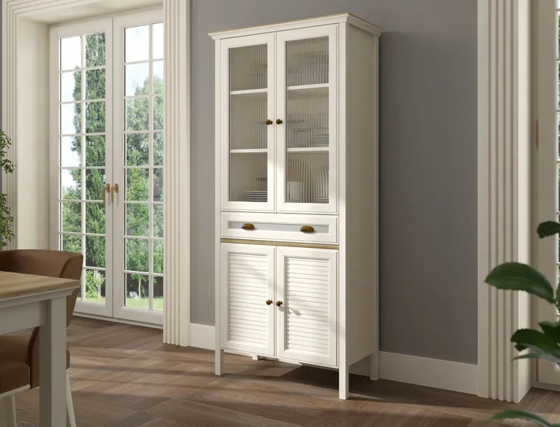 Murina Multifunktionsskab 88x194 cm - Creme, eg, grå - Opbevaring - Skab - Vitrineskabe