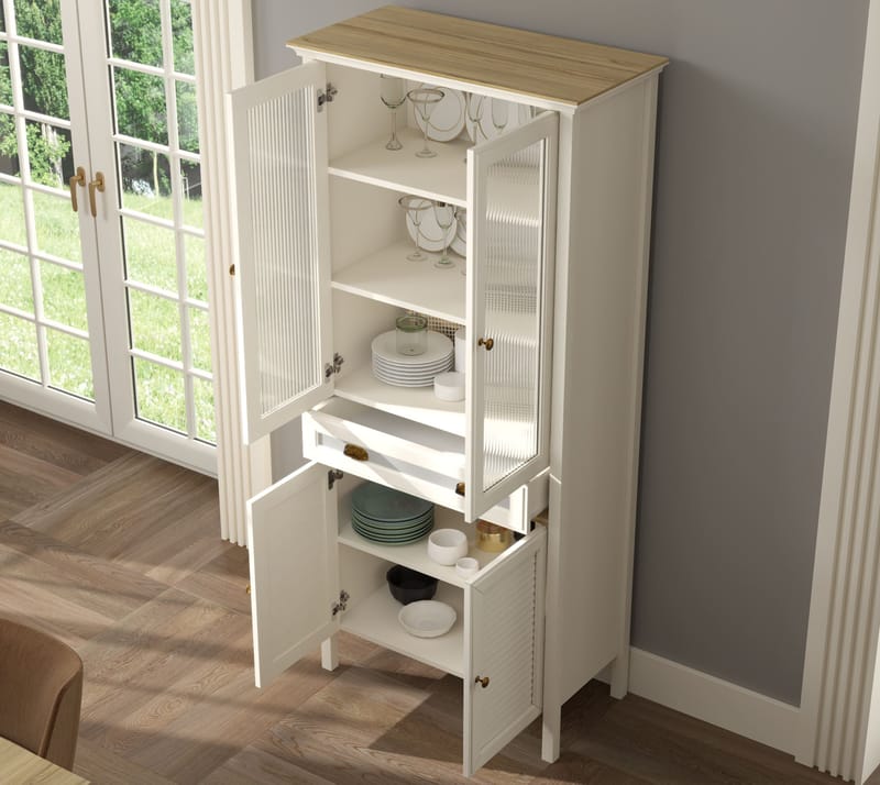 Murina Multifunktionsskab 88x194 cm - Creme, eg, grå - Opbevaring - Skab - Vitrineskabe