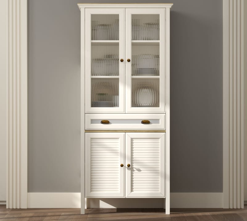 Murina Multifunktionsskab 88x194 cm - Creme, eg, grå - Opbevaring - Skab - Vitrineskabe