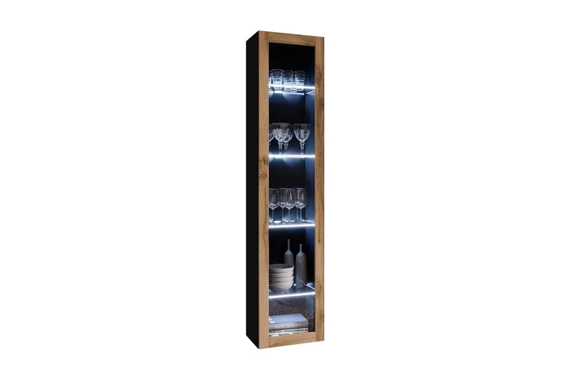 Narbonne Vitrineskab 30x40 cm Hvid LED, Natur/Sort