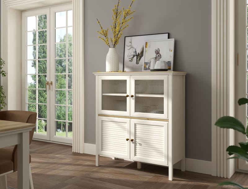 Natira Multifunktionsskab 110x120 cm - Creme og eg - Opbevaring - Skab - Vitrineskabe