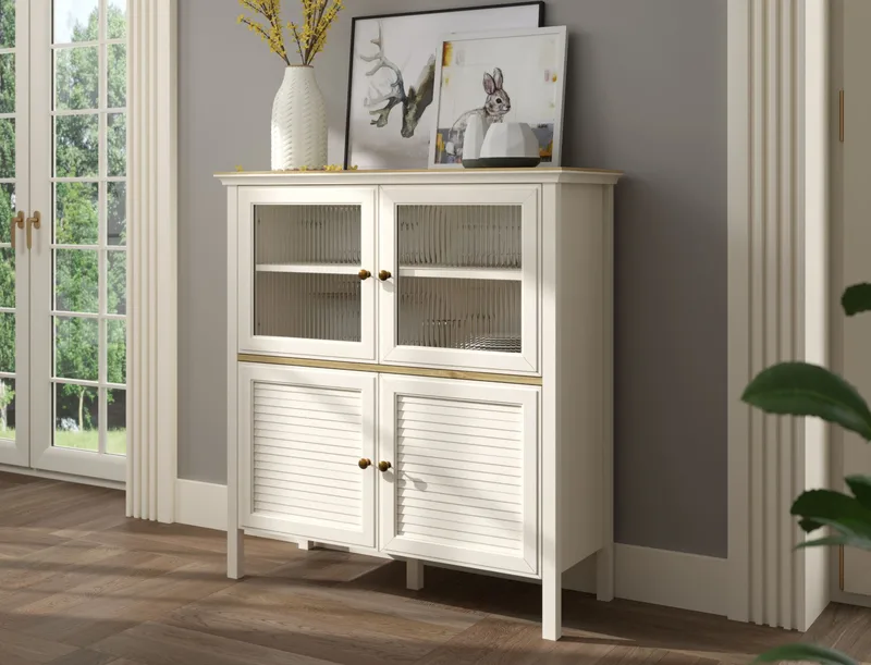 Natira Multifunktionsskab 110x120 cm - Creme og eg - Opbevaring - Skab - Vitrineskabe