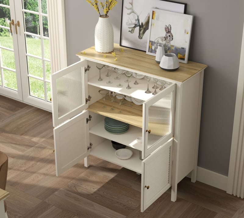 Natira Multifunktionsskab 110x120 cm - Creme og eg - Opbevaring - Skab - Vitrineskabe