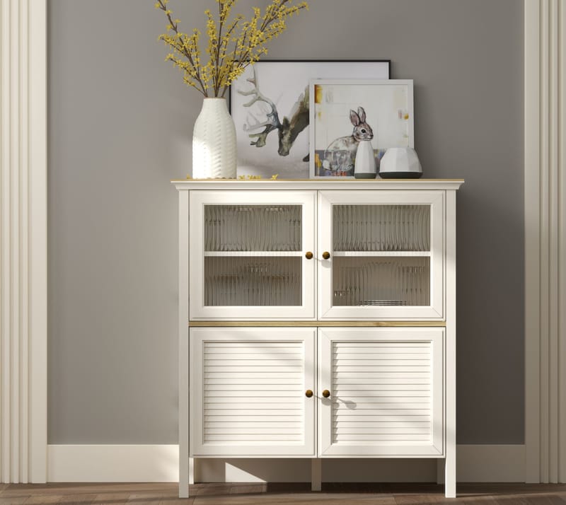 Natira Multifunktionsskab 110x120 cm - Creme og eg - Opbevaring - Skab - Vitrineskabe