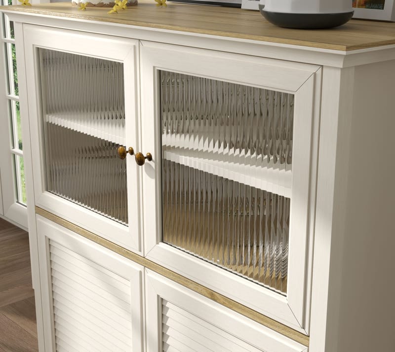 Natira Multifunktionsskab 110x120 cm - Creme og eg - Opbevaring - Skab - Vitrineskabe