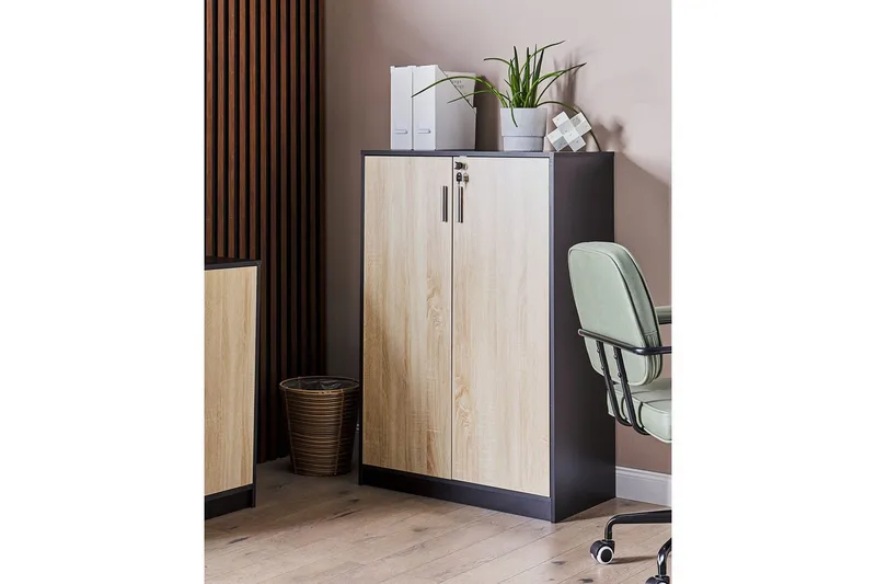 Opbevaringsenhed Zehna Lyst træ, sort, 80x40x117 cm - Lyst træ, sort, 80x40x117 cm - Opbevaring - Skab - Skabe