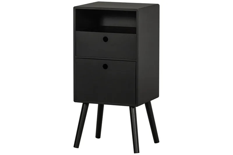 Ozzy High Sengebord 36 cm med Opbevaring og Skuffer i Træ, Sort