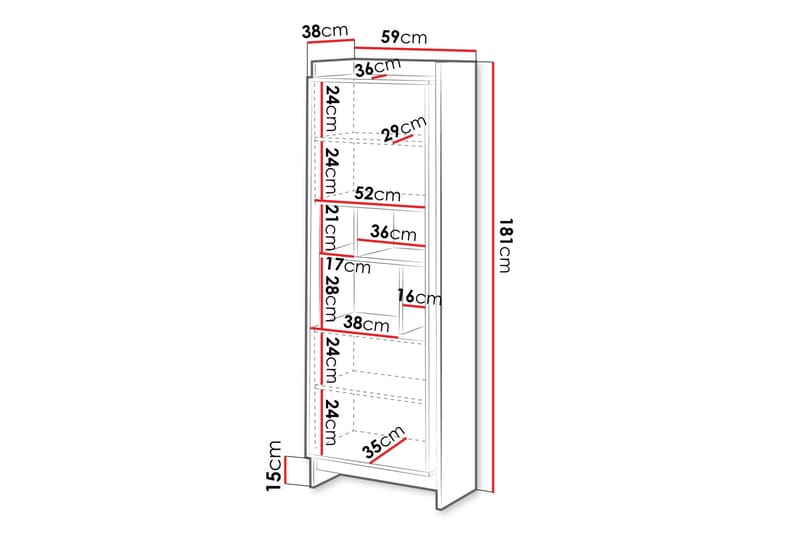 Polina Vitrineskab 59x181 cm - Brun / Sort - Opbevaring - Skab - Vitrineskabe