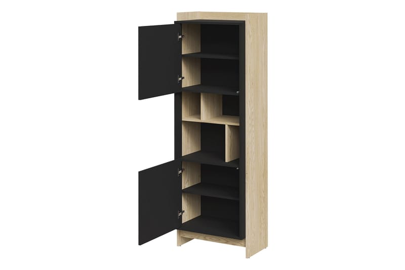 Polina Vitrineskab 59x181 cm - Brun / Sort - Opbevaring - Skab - Vitrineskabe