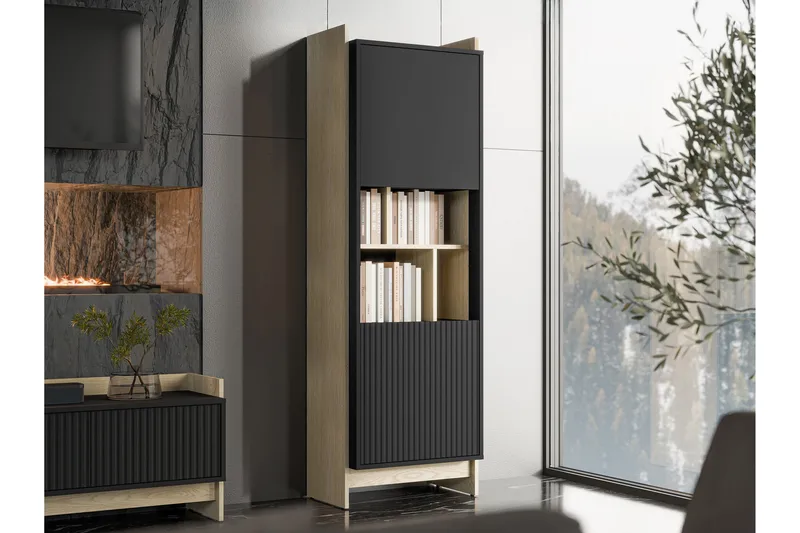 Polina Vitrineskab 59x181 cm - Brun / Sort - Opbevaring - Skab - Vitrineskabe