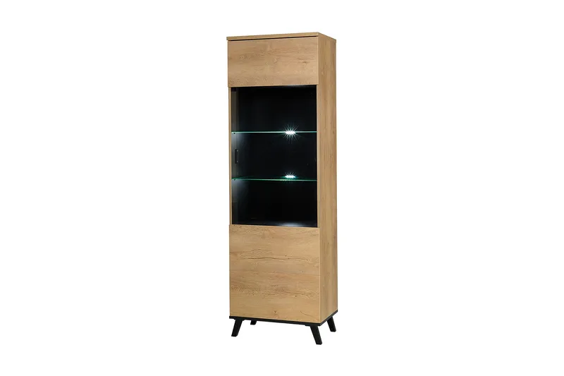 Prawa Vitrineskab 40x61 cm LED-belysning, Eg/Sort