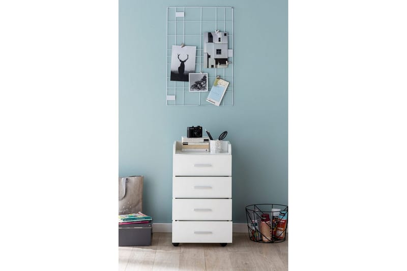 Rullecontainer Wohnling 4 skuffer med hjul, opbevaringsbakke, foliebelagt spånplade, moderne stil Hvid - Hvid - Opbevaring - Opbevaringsmøbler - Kommode - Arkivskabe