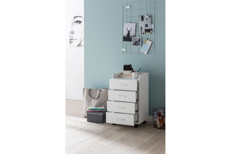 Rullecontainer Wohnling 4 skuffer med hjul, opbevaringsbakke, foliebelagt spånplade, moderne stil Hvid - Hvid - Opbevaring - Opbevaringsmøbler - Kommode - Arkivskabe