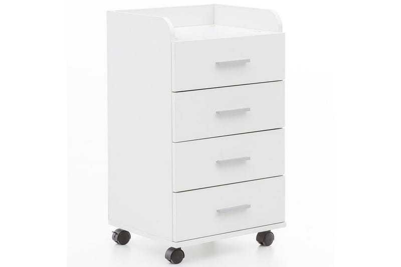 Rullecontainer Wohnling 4 skuffer med hjul, opbevaringsbakke, foliebelagt spånplade, moderne stil Hvid, Hvid