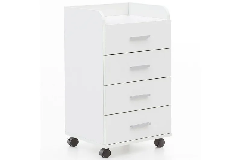 Rullecontainer Wohnling 4 skuffer med hjul, opbevaringsbakke, foliebelagt spånplade, moderne stil Hvid, Hvid