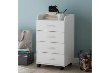 Rullecontainer Wohnling 4 skuffer med hjul, opbevaringsbakke, foliebelagt spånplade, moderne stil Hvid - Hvid - Opbevaring - Opbevaringsmøbler - Kommode - Arkivskabe