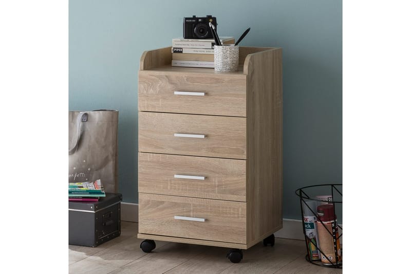 Rullecontainer Wohnling 4 skuffer med hjul, opbevaringsbakke, foliebelagt spånplade, moderne stil Sonoma - Sonoma - Opbevaring - Opbevaringsmøbler - Kommode - Arkivskabe