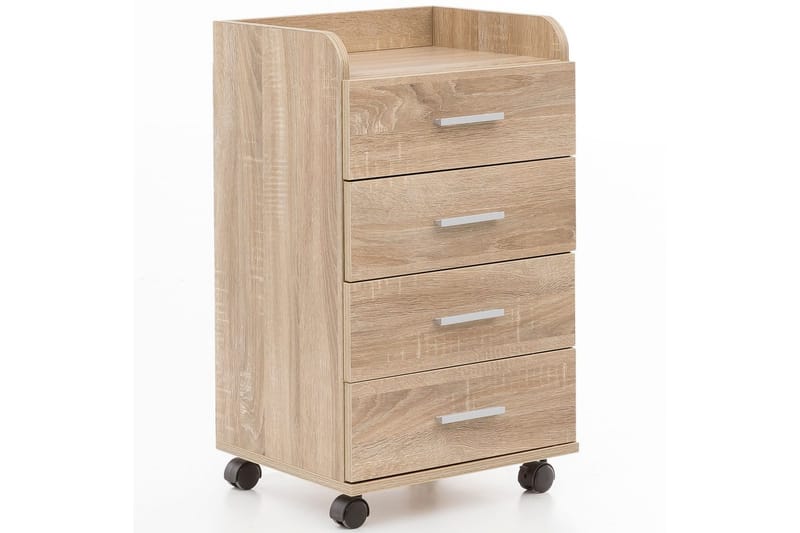 Rullecontainer Wohnling 4 skuffer med hjul, opbevaringsbakke, foliebelagt spånplade, moderne stil Sonoma - Sonoma - Opbevaring - Skab - Skabe