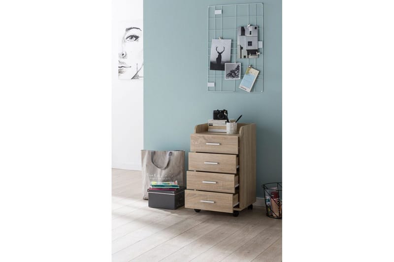 Rullecontainer Wohnling 4 skuffer med hjul, opbevaringsbakke, foliebelagt spånplade, moderne stil Sonoma - Sonoma - Opbevaring - Opbevaringsmøbler - Kommode - Arkivskabe