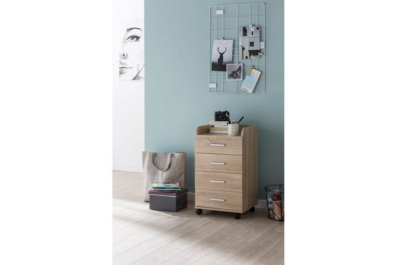 Rullecontainer Wohnling 4 skuffer med hjul, opbevaringsbakke, foliebelagt spånplade, moderne stil Sonoma - Sonoma - Opbevaring - Opbevaringsmøbler - Kommode - Arkivskabe