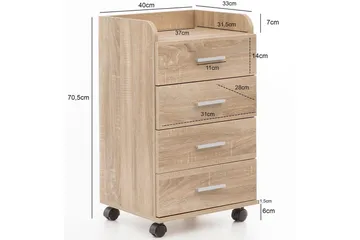 Rullecontainer Wohnling 4 skuffer med hjul, opbevaringsbakke, foliebelagt spånplade, moderne stil Sonoma - Sonoma - Opbevaring - Opbevaringsmøbler - Kommode - Arkivskabe