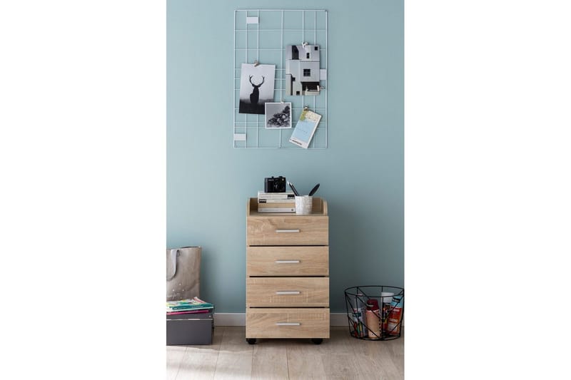 Rullecontainer Wohnling 4 skuffer med hjul, opbevaringsbakke, foliebelagt spånplade, moderne stil Sonoma - Sonoma - Opbevaring - Opbevaringsmøbler - Kommode - Arkivskabe