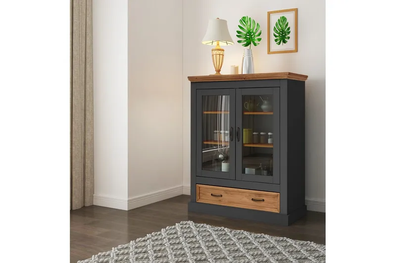 Selma Vitrineskab 100x120 cm - Grå - Opbevaring - Skab - Vitrineskabe