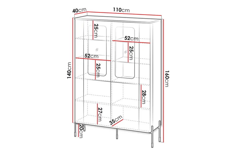 Sherie Vitrineskab 110x160 cm - Hvid - Opbevaring - Skab - Vitrineskabe