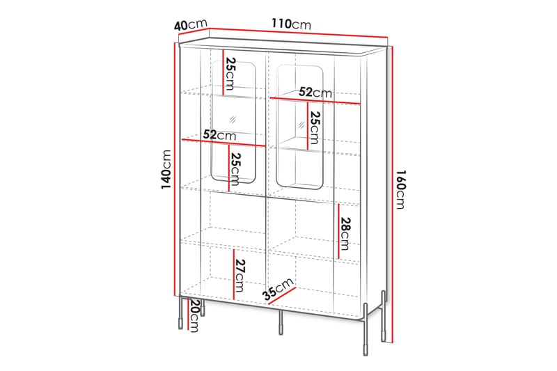 Sherie Vitrineskab 110x160 cm - Sort - Opbevaring - Skab - Vitrineskabe